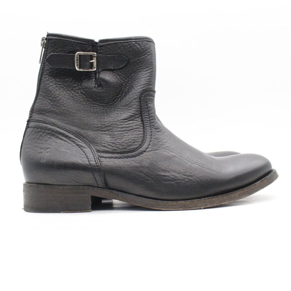 FRYE Pippa Women's 8.5 B Back Zipper Short Ankle Boot Black Leather Block Heel